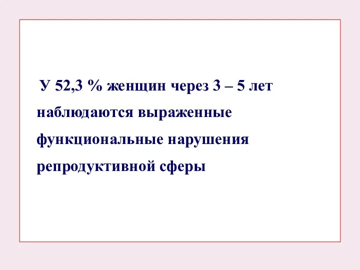 У 52,3 % женщин через 3 – 5 лет наблюдаются выраженные функциональные нарушения репродуктивной сферы