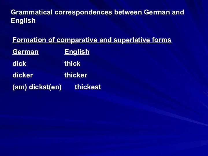 Grammatical correspondences between German and English Formation of comparative and superlative