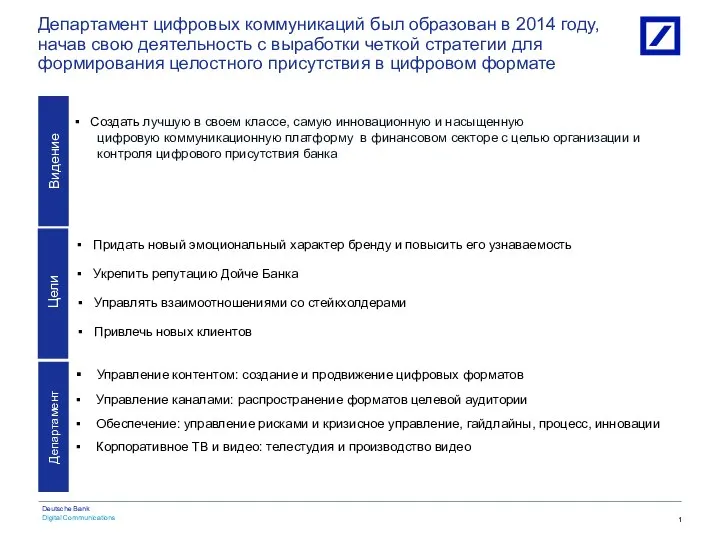 Департамент цифровых коммуникаций был образован в 2014 году, начав свою деятельность