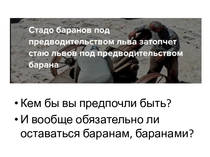 Кем бы вы предпочли быть? И вообще обязательно ли оставаться баранам, баранами?