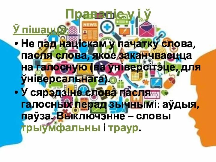 Правапіс у і ў Ў пішацца: Не пад націскам у пачатку