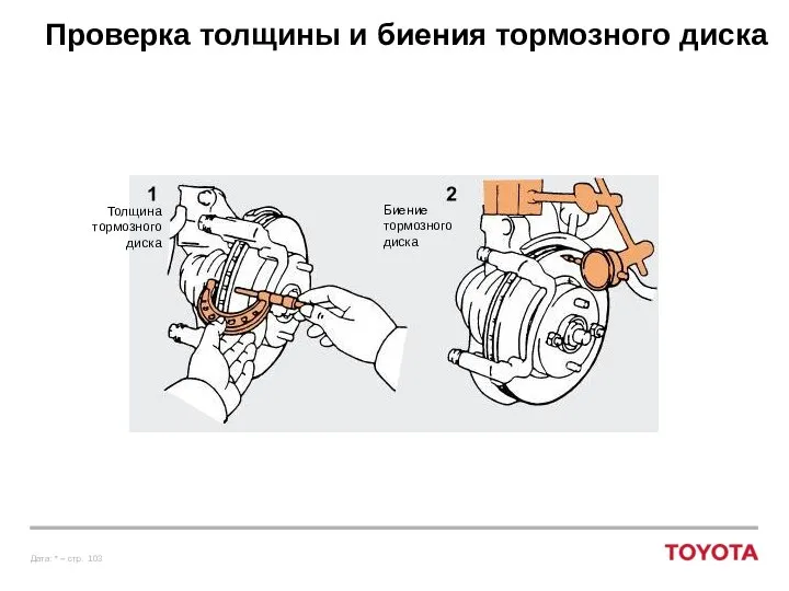 Проверка толщины и биения тормозного диска Толщина тормозного диска Биение тормозного диска