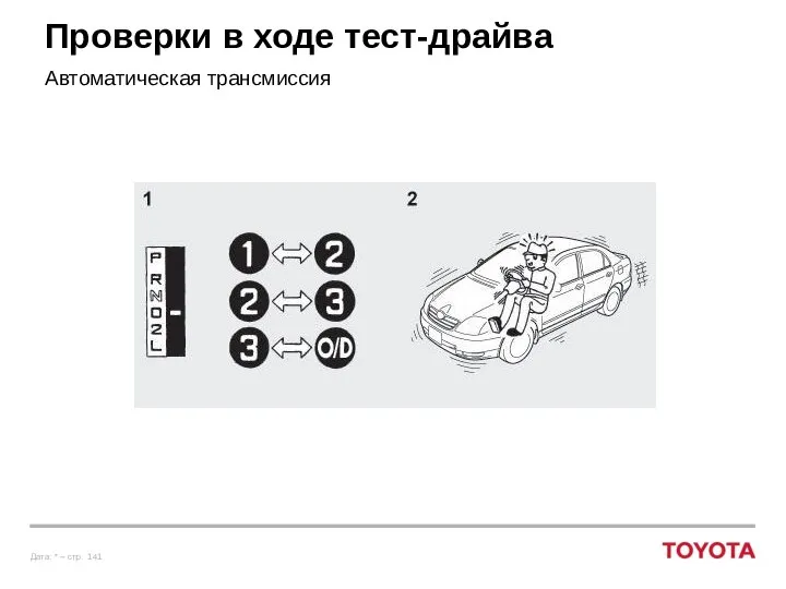 Проверки в ходе тест-драйва Автоматическая трансмиссия