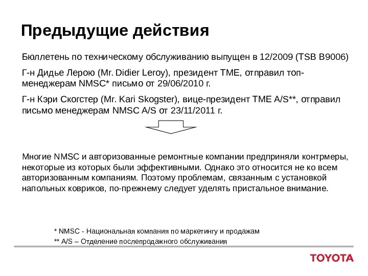 Предыдущие действия Бюллетень по техническому обслуживанию выпущен в 12/2009 (TSB B9006)