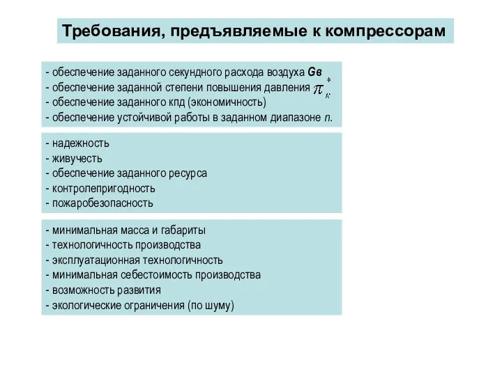 Требования, предъявляемые к компрессорам - обеспечение заданного секундного расхода воздуха Gв