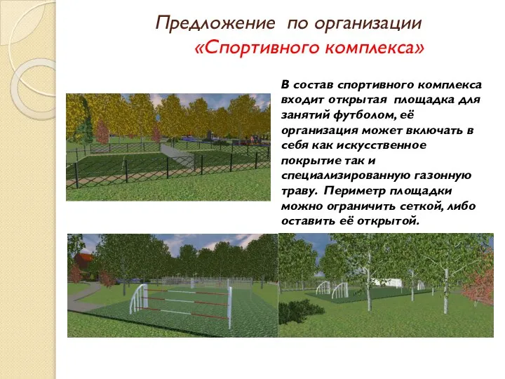 Предложение по организации «Спортивного комплекса» В состав спортивного комплекса входит открытая