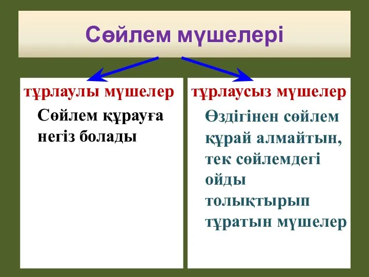 Сөйлем мүшелері тұрлаулы мүшелер Сөйлем құрауға негіз болады тұрлаусыз мүшелер Өздігінен