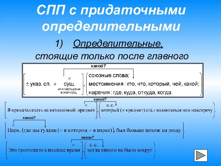 СПП с придаточными определительными Определительные, стоящие только после главного какой? какой? какой? какое?