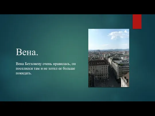 Вена. Вена Бетховену очень нравилась, он поселился там и не хотел ее больше покидать.