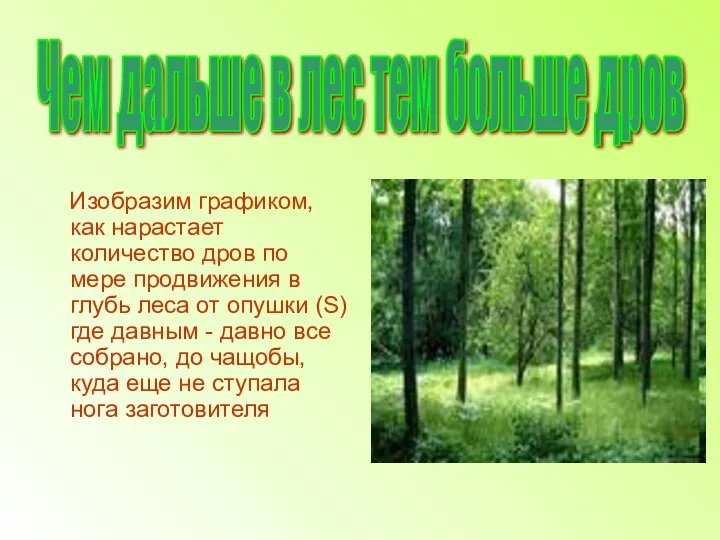 Изобразим графиком, как нарастает количество дров по мере продвижения в глубь