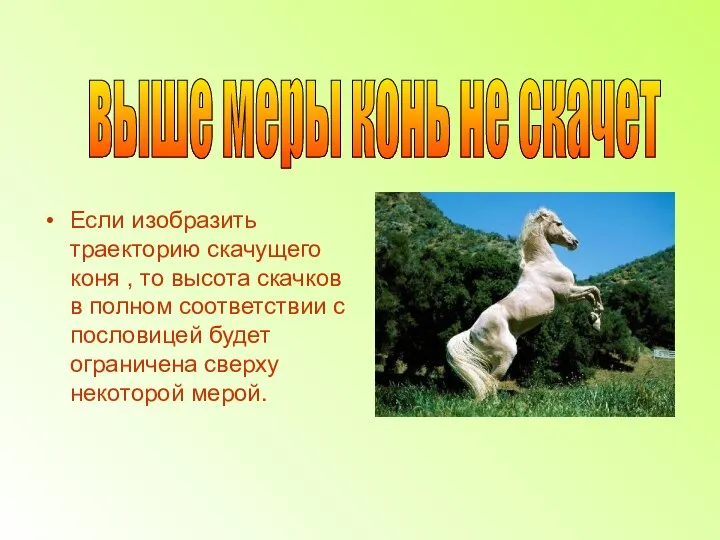 Если изобразить траекторию скачущего коня , то высота скачков в полном