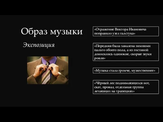 Образ музыки Экспозиция «Чёрный лес поднимающихся нот, скат, провал, отдельная группа