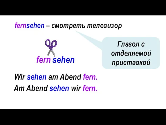 fernsehen – смотреть телевизор fern sehen Глагол с отделяемой приставкой Wir