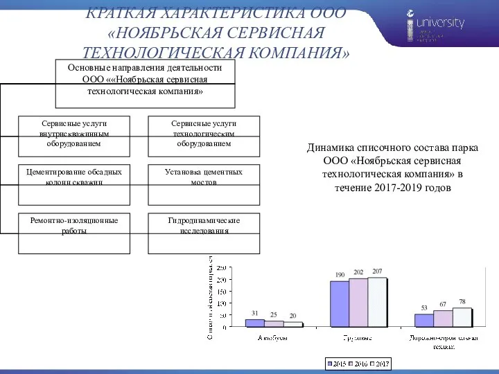 КРАТКАЯ ХАРАКТЕРИСТИКА ООО «НОЯБРЬСКАЯ СЕРВИСНАЯ ТЕХНОЛОГИЧЕСКАЯ КОМПАНИЯ» Динамика списочного состава парка