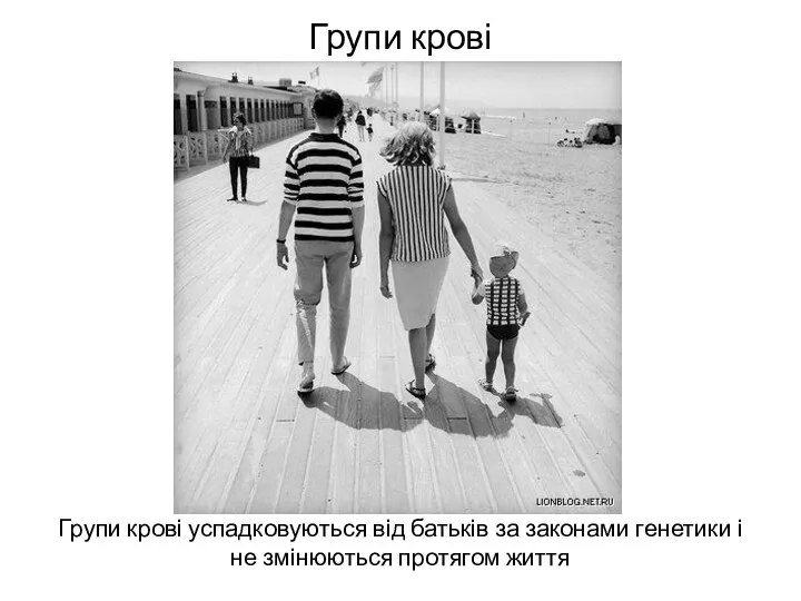 Групи крові Групи крові успадковуються від батьків за законами генетики і не змінюються протягом життя