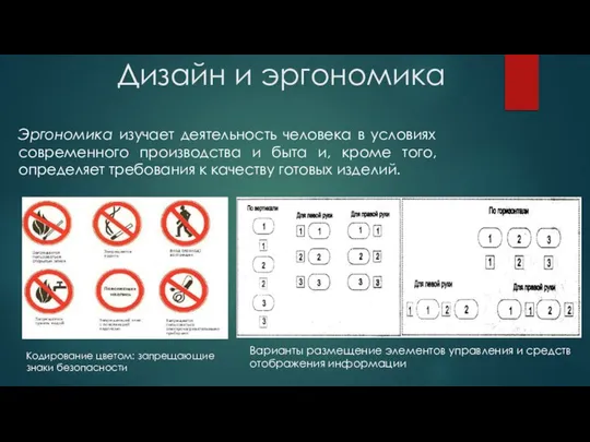 Дизайн и эргономика Эргономика изучает деятельность человека в условиях современного производства