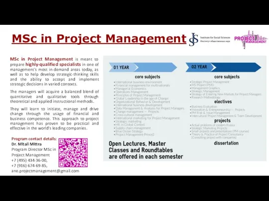 MSc in Project Management MSc in Project Management is meant to