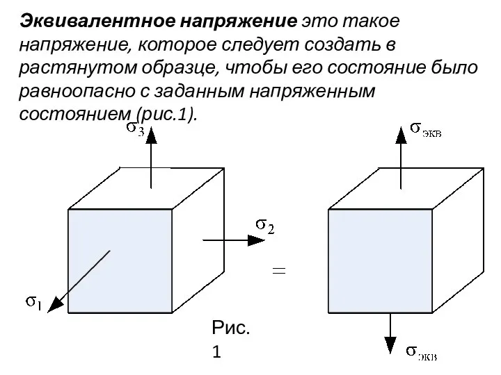 Эквивалентное напряжение это такое напряжение, которое следует создать в растянутом образце,