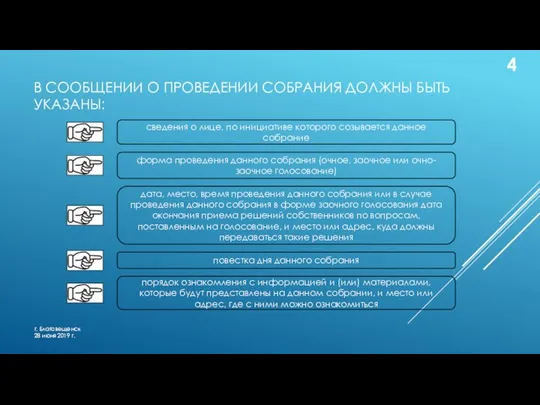 В СООБЩЕНИИ О ПРОВЕДЕНИИ СОБРАНИЯ ДОЛЖНЫ БЫТЬ УКАЗАНЫ: г. Благовещенск 28