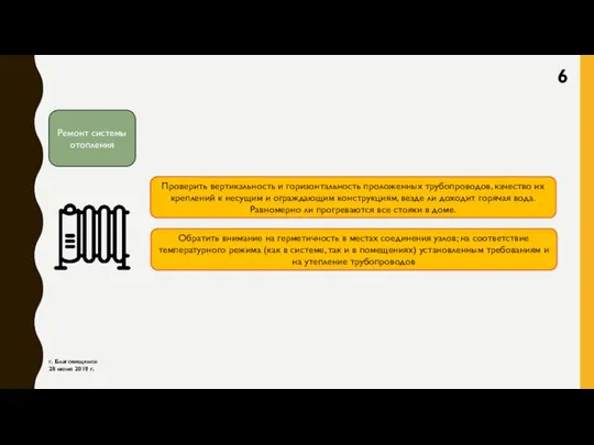 г. Благовещенск 28 июня 2019 г. Ремонт системы отопления Проверить вертикальность