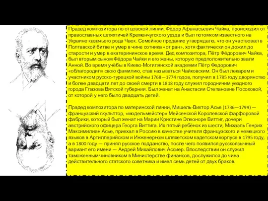 Прадед композитора по отцовской линии, Фёдор Афанасьевич Чайка, происходил от православных