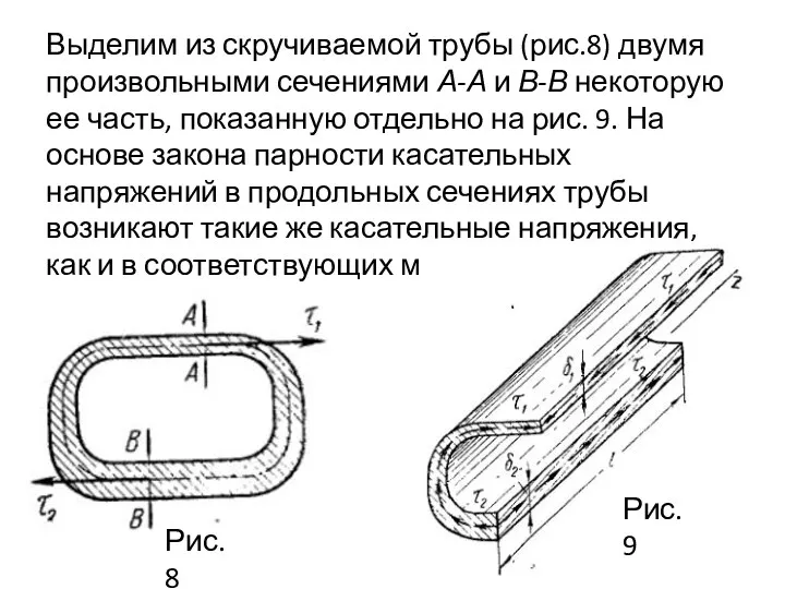 Выделим из скручиваемой трубы (рис.8) двумя произвольными сечениями А-А и В-В