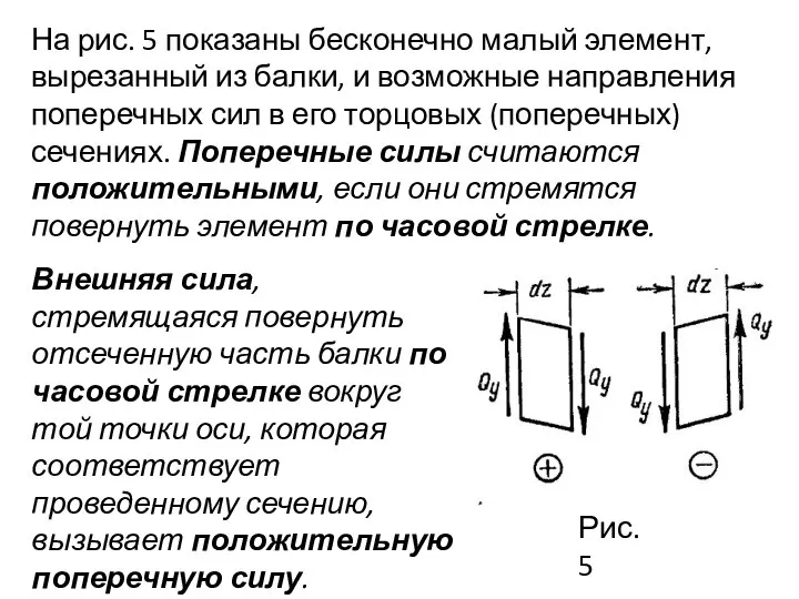 На рис. 5 показаны бесконечно малый элемент, вырезанный из балки, и