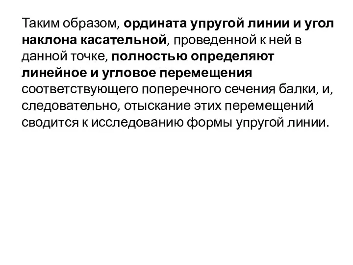 Таким образом, ордината упругой линии и угол наклона касательной, проведенной к