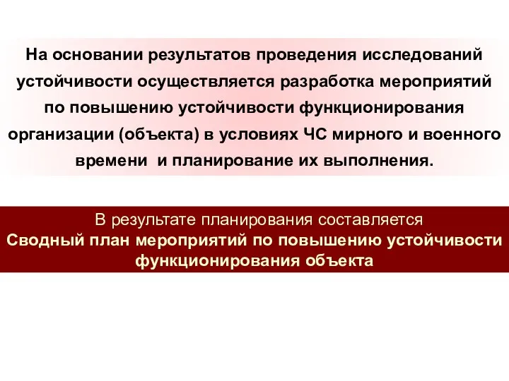 На основании результатов проведения исследований устойчивости осуществляется разработка мероприятий по повышению