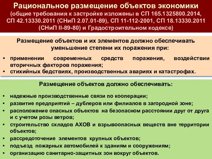 Рациональное размещение объектов экономики (общие требования к застройке изложены в СП