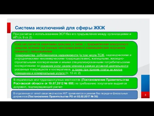 Система исключений для сферы ЖКЖ При расчетах с использованием ЭСП без