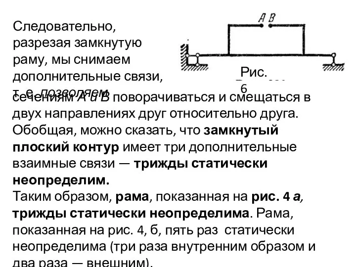 Рис.6 Следовательно, разрезая замкнутую раму, мы снимаем дополнительные связи, т. е.