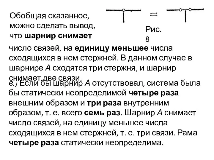 Рис.8 Обобщая сказанное, можно сделать вывод, что шарнир снимает число связей,