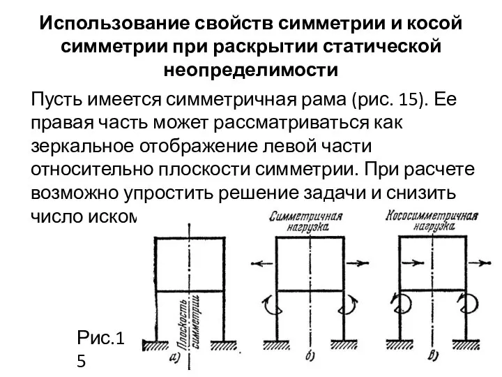 Использование свойств симметрии и косой симметрии при раскрытии статической неопределимости Пусть