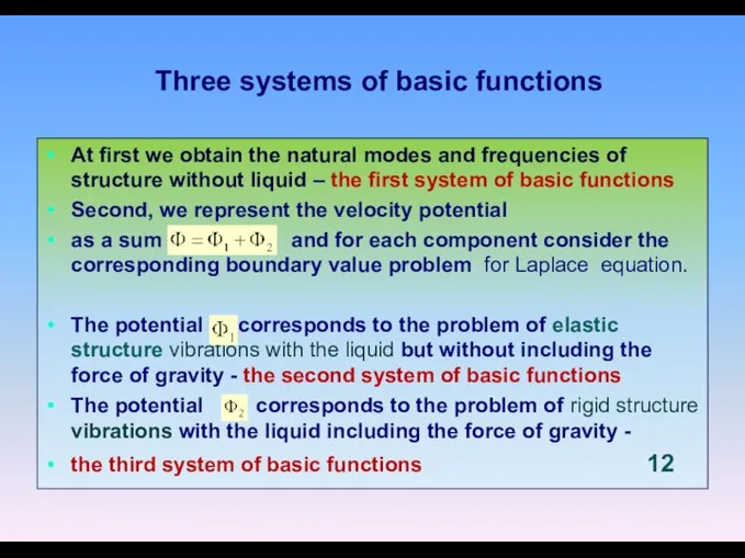 Three systems of basic functions At first we obtain the natural