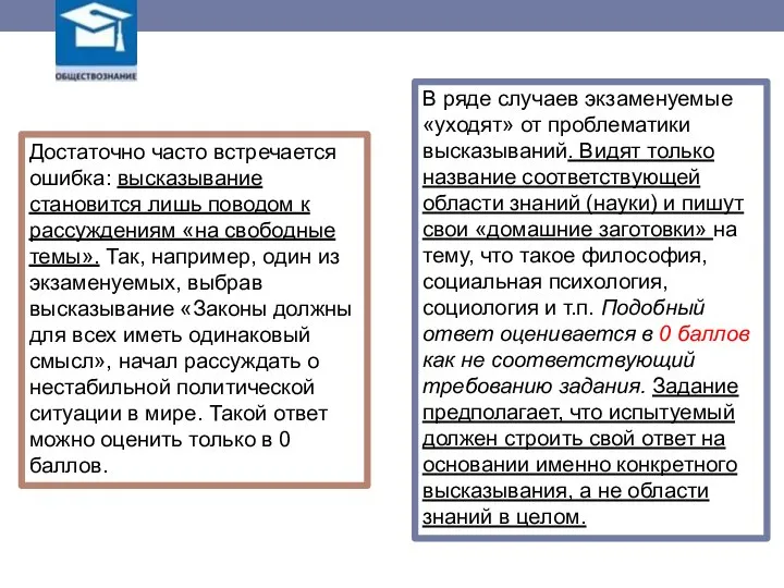 Достаточно часто встречается ошибка: высказывание становится лишь поводом к рассуждениям «на