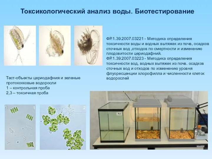 Токсикологический анализ воды. Биотестирование ФР.1.39.2007.03221 - Методика определения токсичности воды и