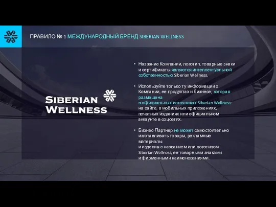 ПРАВИЛО № 1 МЕЖДУНАРОДНЫЙ БРЕНД SIBERIAN WELLNESS Название Компании, логотип, товарные