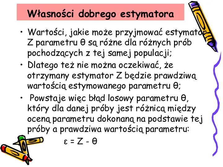 Własności dobrego estymatora Wartości, jakie może przyjmować estymator Z parametru θ