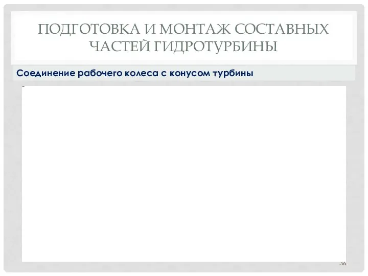 ПОДГОТОВКА И МОНТАЖ СОСТАВНЫХ ЧАСТЕЙ ГИДРОТУРБИНЫ Соединение рабочего колеса с конусом турбины