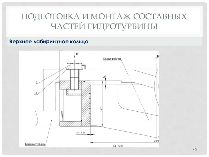 ПОДГОТОВКА И МОНТАЖ СОСТАВНЫХ ЧАСТЕЙ ГИДРОТУРБИНЫ Верхнее лабиринтное кольцо