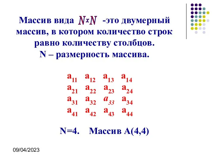 09/04/2023 Массив вида -это двумерный массив, в котором количество строк равно