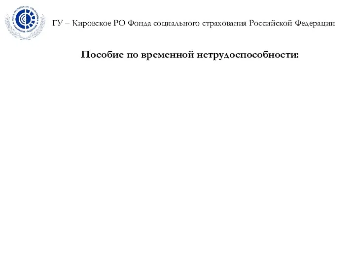 ГУ – Кировское РО Фонда социального страхования Российской Федерации Пособие по временной нетрудоспособности: