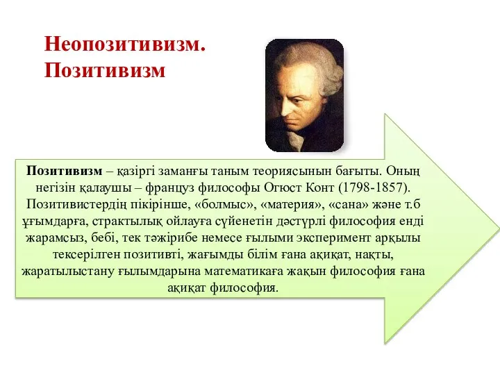 Неопозитивизм. Позитивизм Позитивизм – қазіргі заманғы таным теориясынын бағыты. Оның негізін