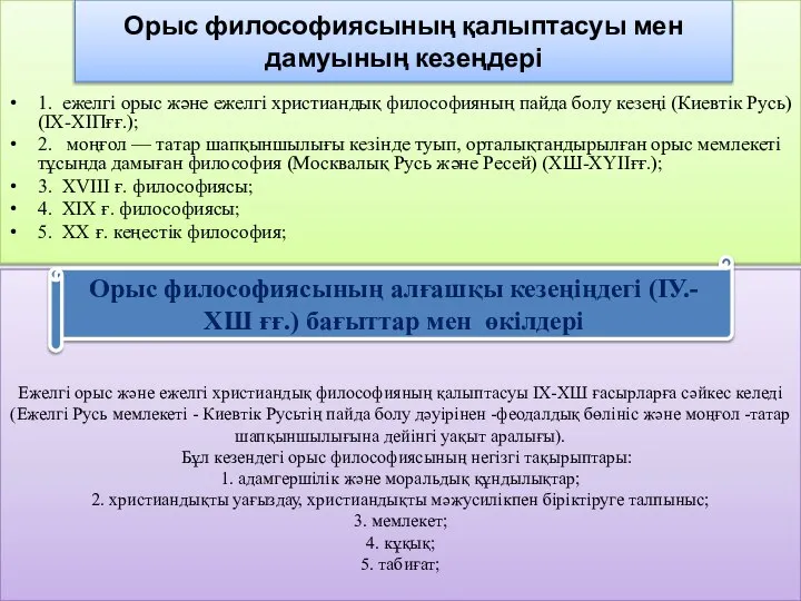 Ежелгі орыс және ежелгі христиандық философияның қалыптасуы ІХ-ХШ ғасырларға сәйкес келеді