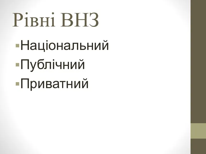 Рівні ВНЗ Національний Публічний Приватний