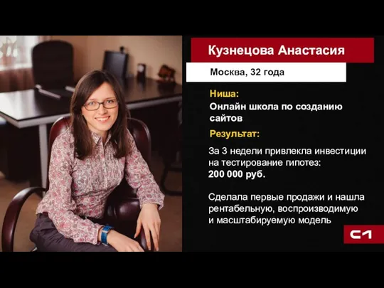 Онлайн школа по созданию сайтов Кузнецова Анастасия Москва, 32 года За