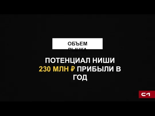 ОБЪЕМ РЫНКА ПОТЕНЦИАЛ НИШИ 230 МЛН ₽ ПРИБЫЛИ В ГОД