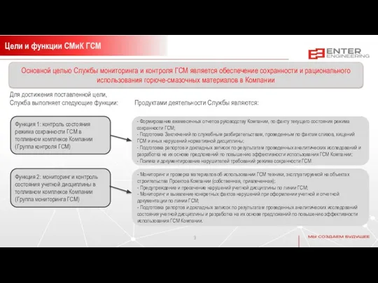 9. Организационная структура Службы Основной целью Службы мониторинга и контроля ГСМ