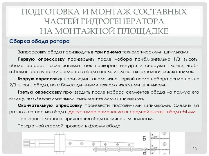 ПОДГОТОВКА И МОНТАЖ СОСТАВНЫХ ЧАСТЕЙ ГИДРОГЕНЕРАТОРА НА МОНТАЖНОЙ ПЛОЩАДКЕ Запрессовку обода